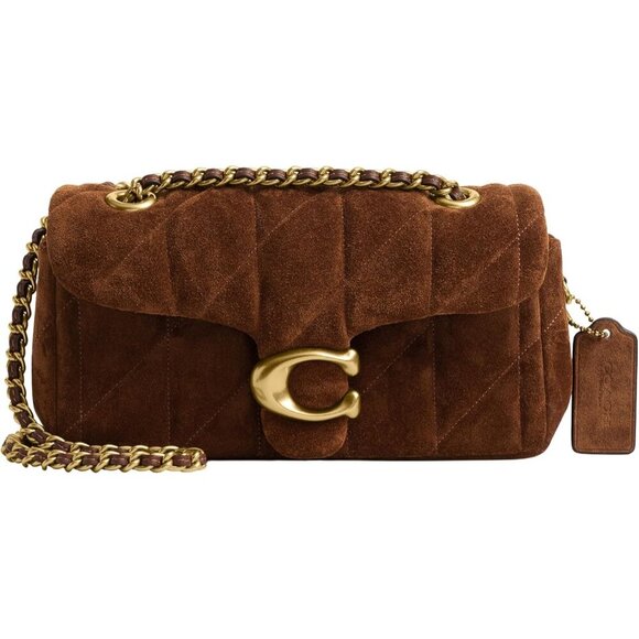 Coach Handbags - Coach Womens Warm Brown Suede 100% Cow Leather Imported Push Lock Shoulder Bag
